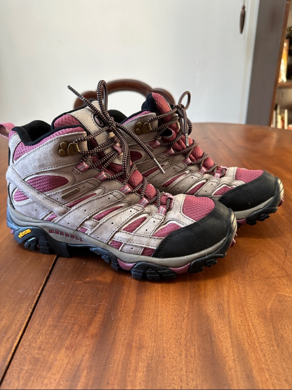 Merrell Lace-Up Women's Hiking Boots in Burgundy and Gray